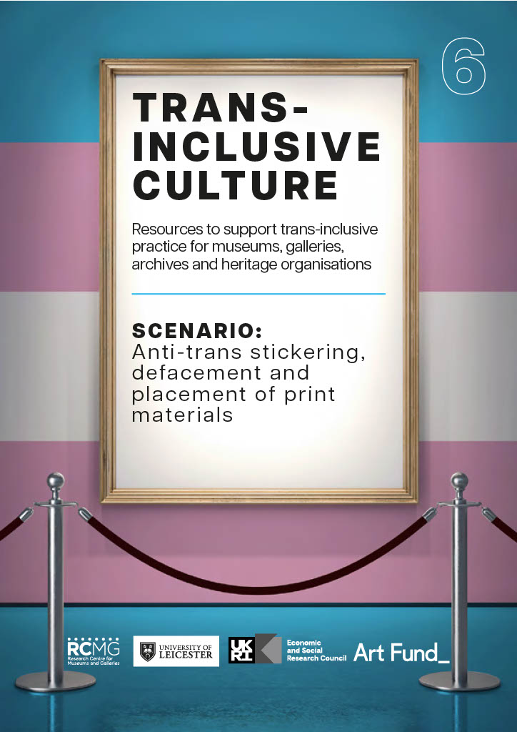 Cover page of "Trans-Inclusive Culture: Scenario: Anti-trans stickering, defacement and placement of print materials"
